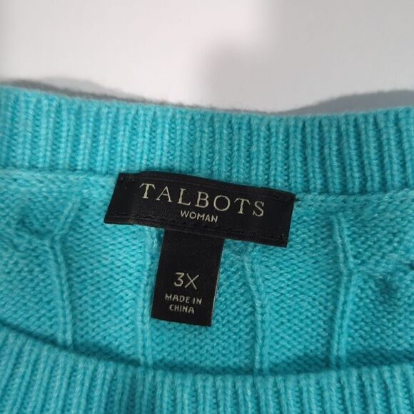 Talbots Sweater Womens 3X Blue Long Sleeve Lambswool Blend Aqua Blue - Picture 5 of 8